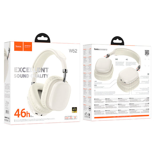 Hoco Premium Bluetooth Headset w/ 46 Hours, Excellent Sound Quality (W52) Silver