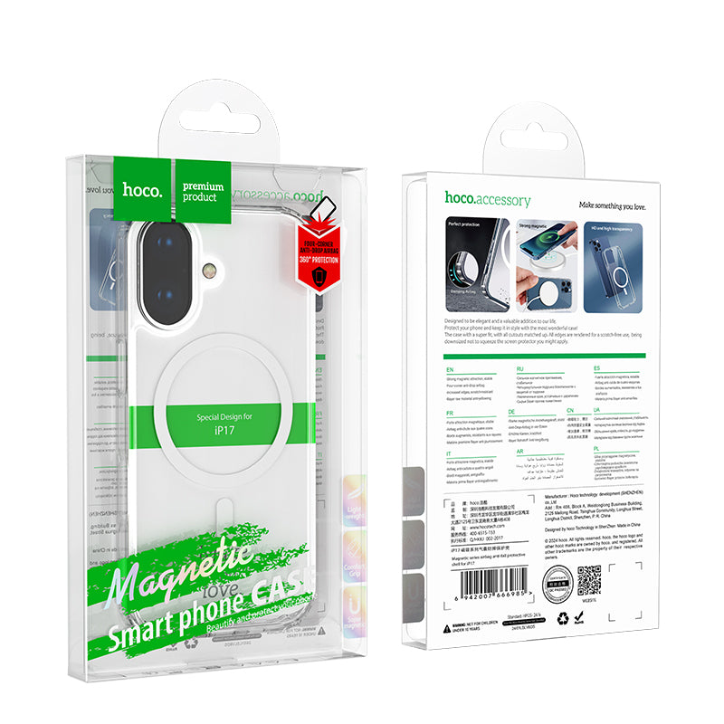 Hoco Magnetic Clear Case w/ 4 Corner Air Cushion, MagSafe Compatible (MAG) - [ iPhone 17 ]