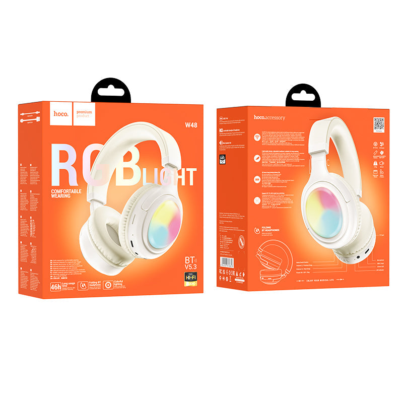 Bluetooth Headset w/ 46 Hours, RGB Light (W48) [White]