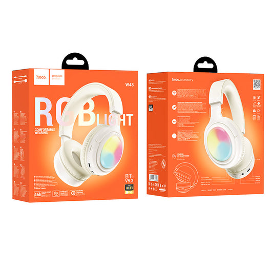 Bluetooth Headset w/ 46 Hours, RGB Light (W48) [White]