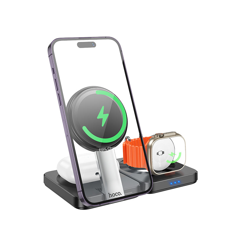 Hoco 15W 3-in-1 Magnetic Wireless Fast Charger with Foldable Design (CQ11)