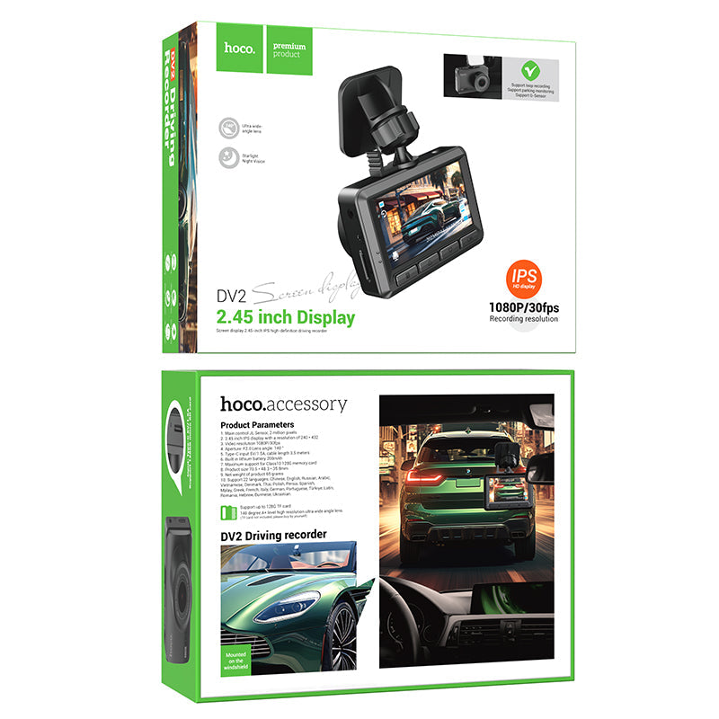 Hoco Dash Cam for Car w/ 2.45 inch IPS HD Display, 1080P/30FPS Camera (DV2)