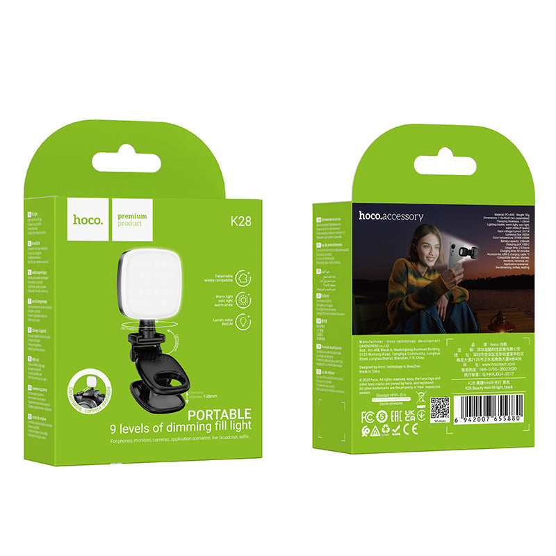 Hoco Portable Mini LED Fill Light, 9 Levels of Dimming, 2700K-6500K Color Temperature Range (K28)