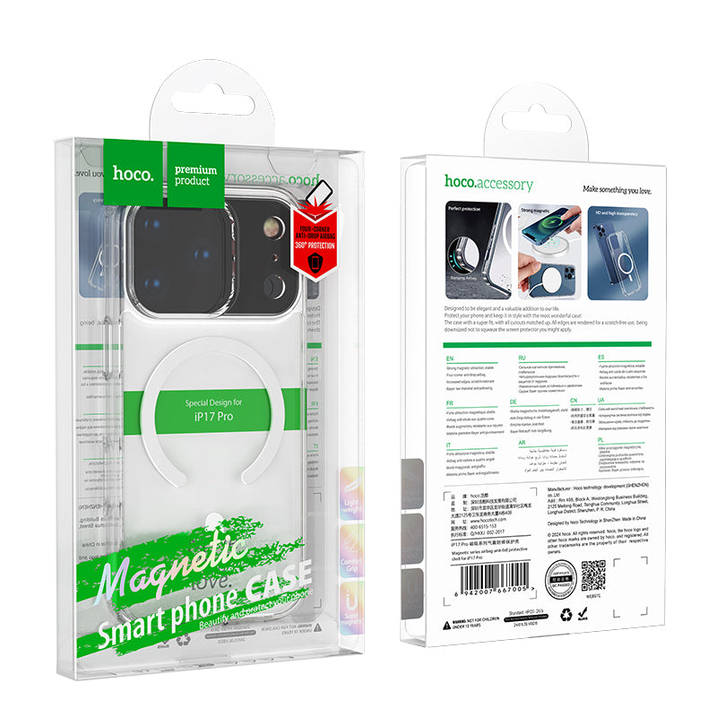 Hoco Magnetic Clear Case w/ 4 Corner Air Cushion, MagSafe Compatible (MAG) - [ iPhone 17 Pro ]