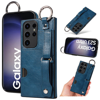 Samsung Galaxy S23 Ultra Hand Strap PU Card Case Navy
