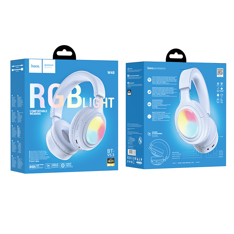 Hoco Bluetooth Headset W/ 46 Hours, Rgb Light (W48) - Blue