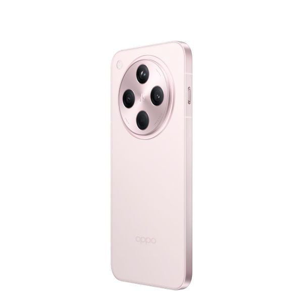 Oppo smartphone in a sleek pink finish featuring a circular camera module with four lenses.